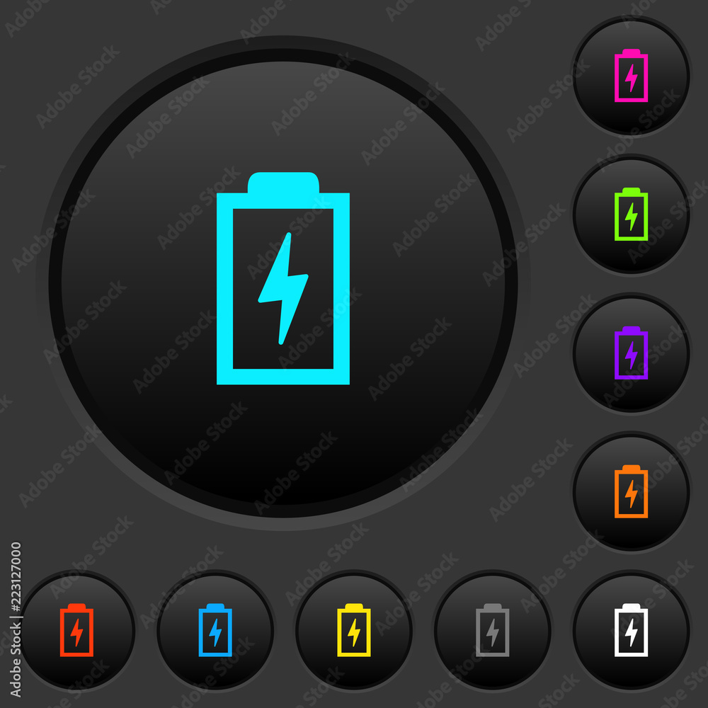 Battery with energy symbol dark push buttons with color icons Battery with energy symbol dark push buttons with color icons