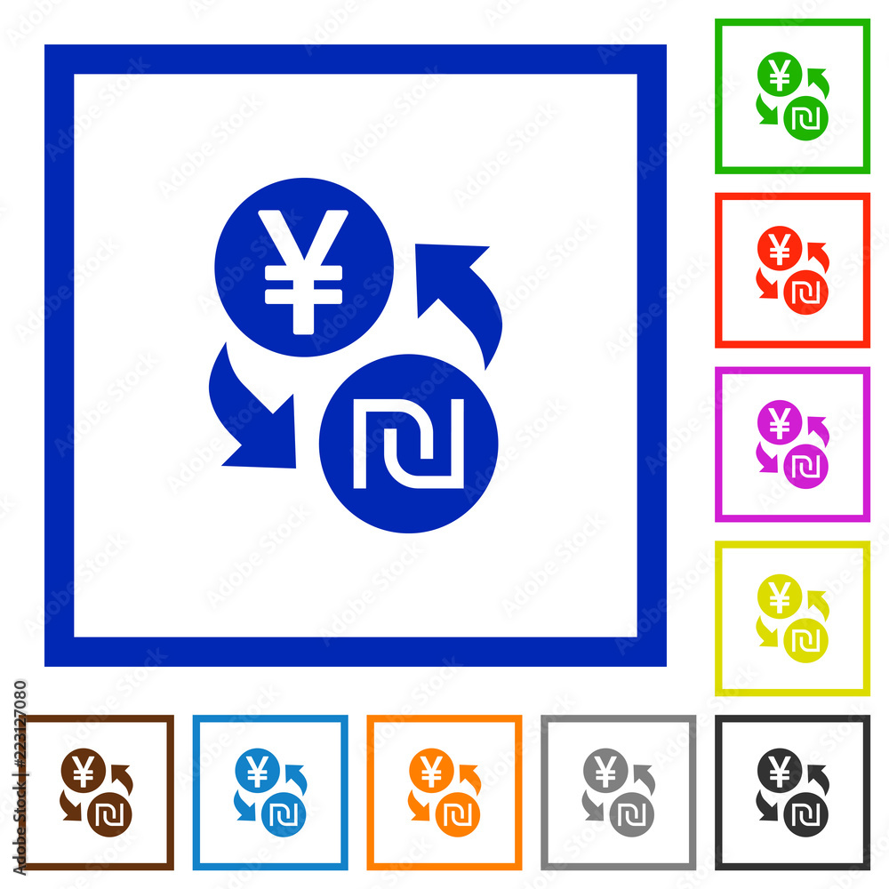 Yen new Shekel money exchange flat framed icons Yen new Shekel money exchange flat framed icons
