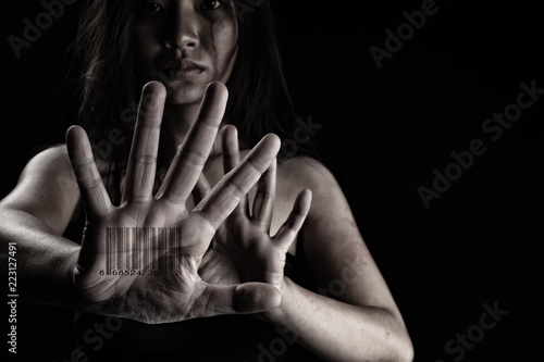 Human trafficking, Stop abusing violence woman, slave..