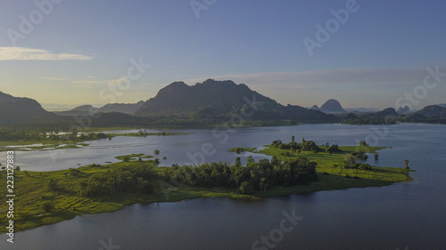 Aerial view of morning at Timah Tasoh Lake in Perlis Malaysia
