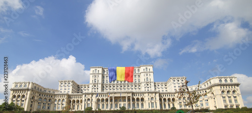 Romania’s flag on the Palace of Parliament photo