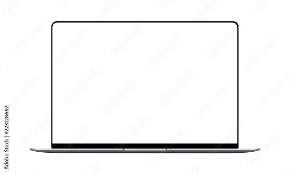 Laptop mock up with blank frameless screen - front view. Vector illustration Laptop mock up with blank frameless screen - front view. Vector illustration