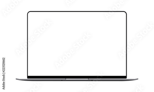 Laptop mock up with blank frameless screen - front view. Vector illustration