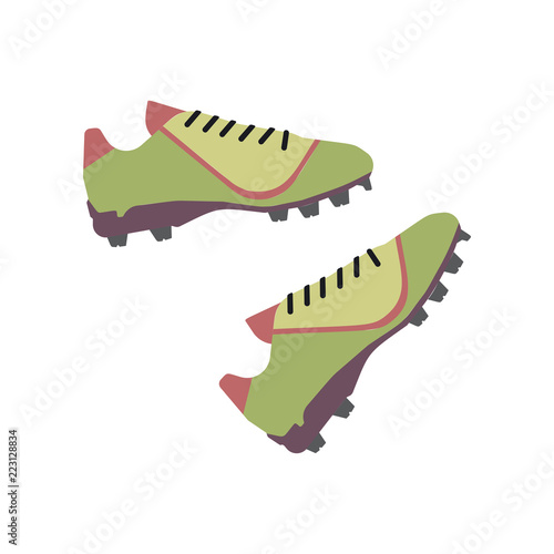 Footbal boots. Soccer green boots. Vector illustration isolated on white background