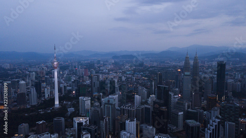 Photography Beautiful aerial view of kuala lumpur skyline in Malaysia