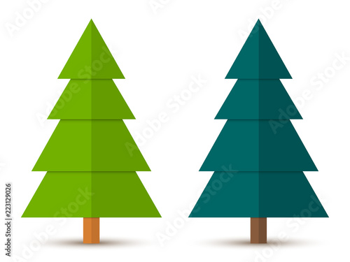 Set 2 of abstract geometric coniferous trees with two shades of green. Vector EPS 10