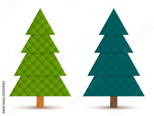 Set 5 of abstract geometric coniferous trees with two shades of green. Vector EPS 10