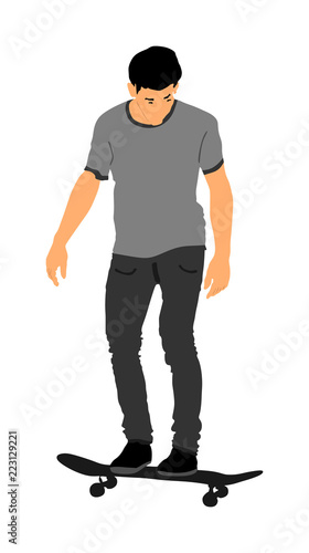 Extreme sport game, skateboarder in skate park, air jump trick. Skateboard vector illustration isolated on white background. Outdoor urban action. Gymnastic jumping with board. Street show performer.