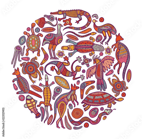 Animals drawings aboriginal australian style. Vector illustration