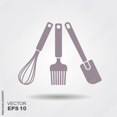 A collection of vector kitchen utensil silhouettes. Cooking spatula, whisk and a cooking brush