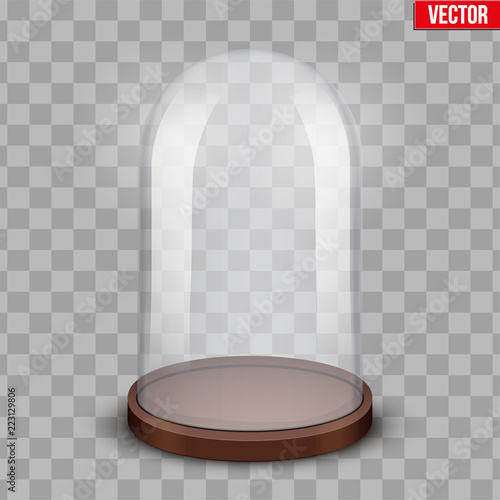 Glass dome. Platform for showing your product or idea. Classic shape. Vector Illustration isolated on transparent background. photo