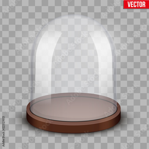Glass dome. Platform for showing your product or idea. Wide shape. Vector Illustration isolated on transparent background. photo