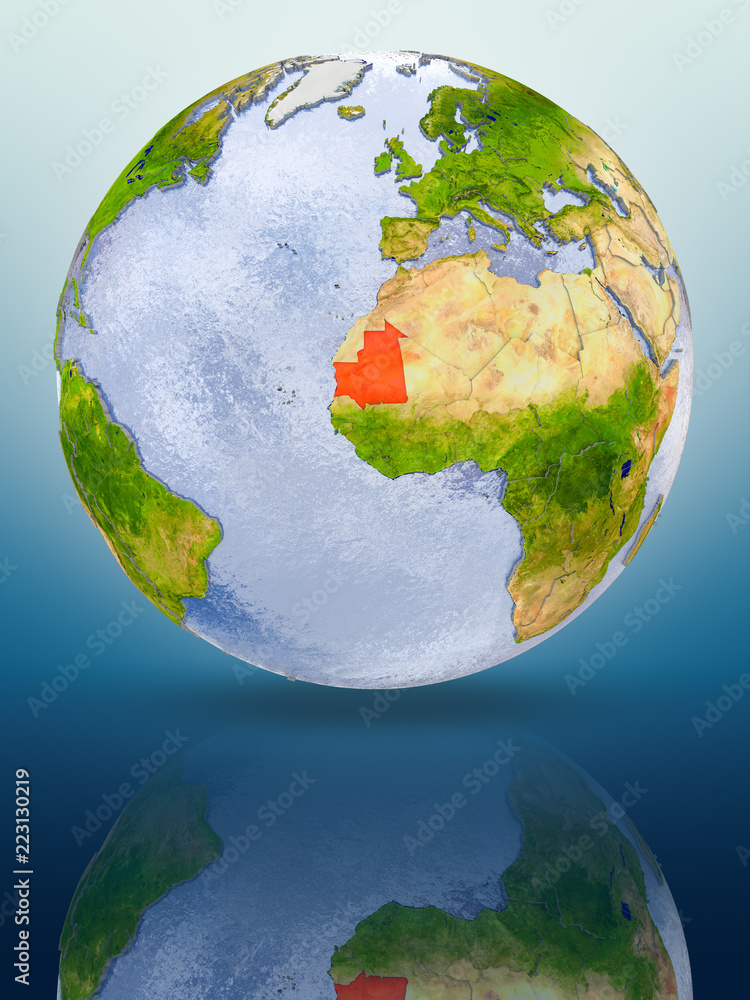 Mauritania on globe