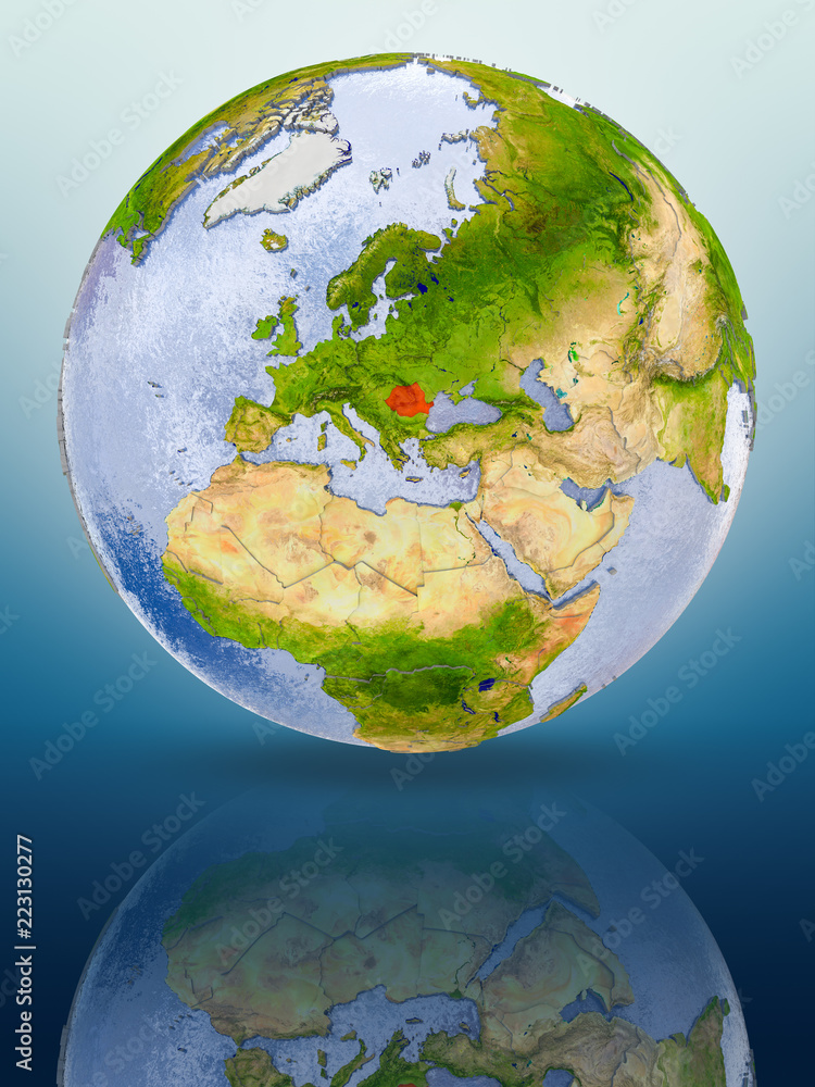 Obraz premium Romania on globe