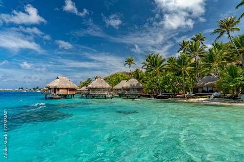 Tablou pe pânză bora bora french polynesia aerial airplane view luxury resort overwater