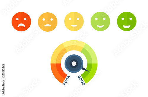 Colorful indicators of credit score, approval of solvency and creditworthiness.