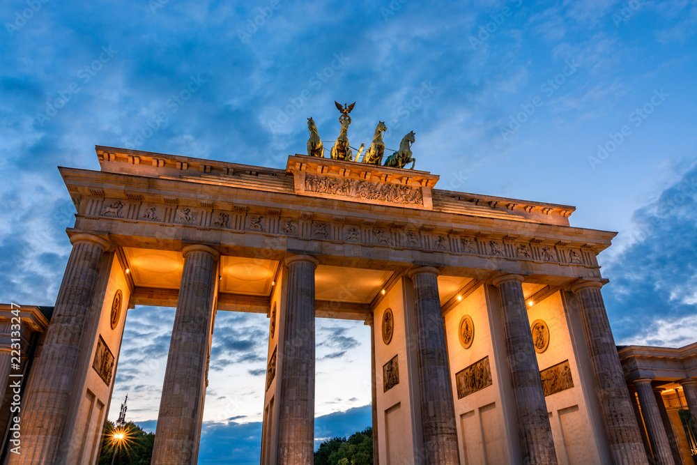 Lit Brandenburg Gate in Berlin during the blue hour