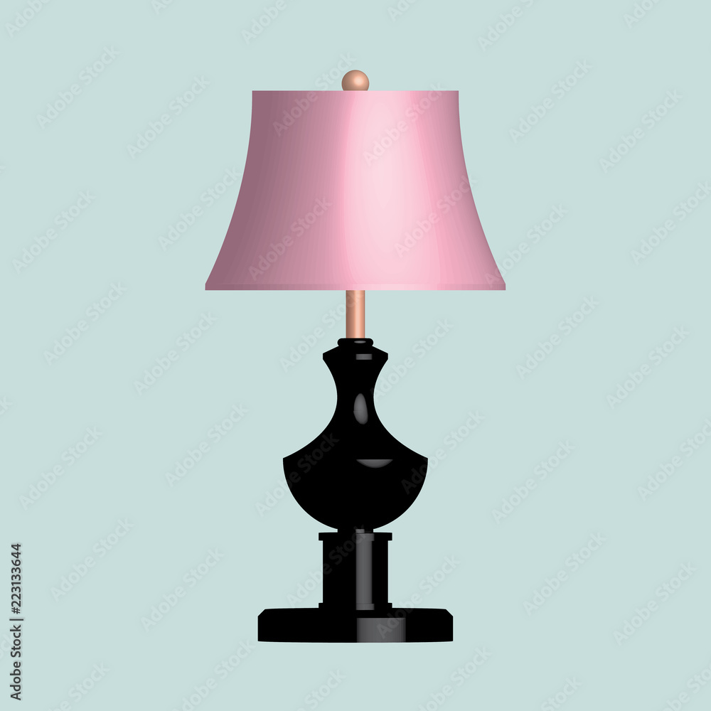 Obraz premium Wooden table lamp on light cyan background. 3D effect vector
