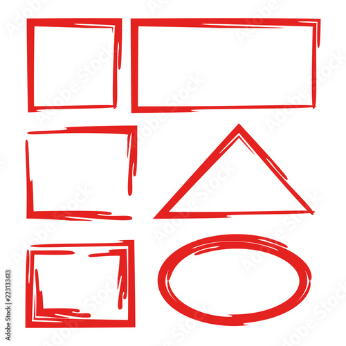 red hand drawn geometric frames, markers