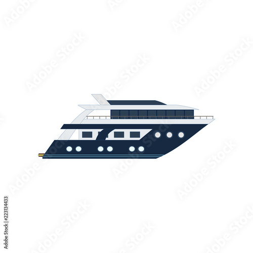 Nautical motor yacht isolated on white background. Vector illustration