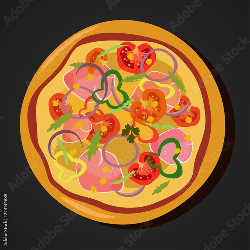 Flat hot pizza icons isolated on white, pepperoni . Vector
