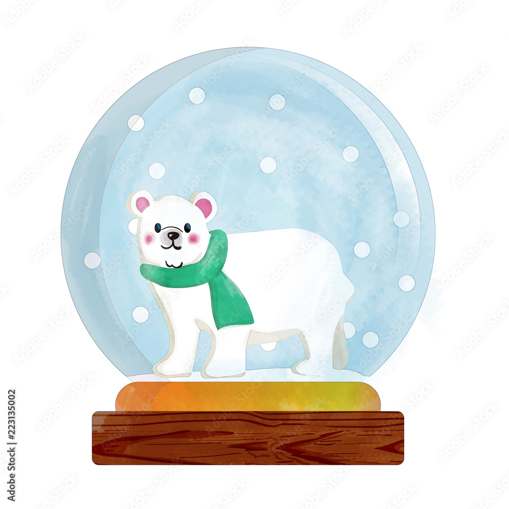 スノードームの水彩タッチのイラスト 雪だるま シロクマ Snow Dome Globe Stock Illustration Adobe Stock