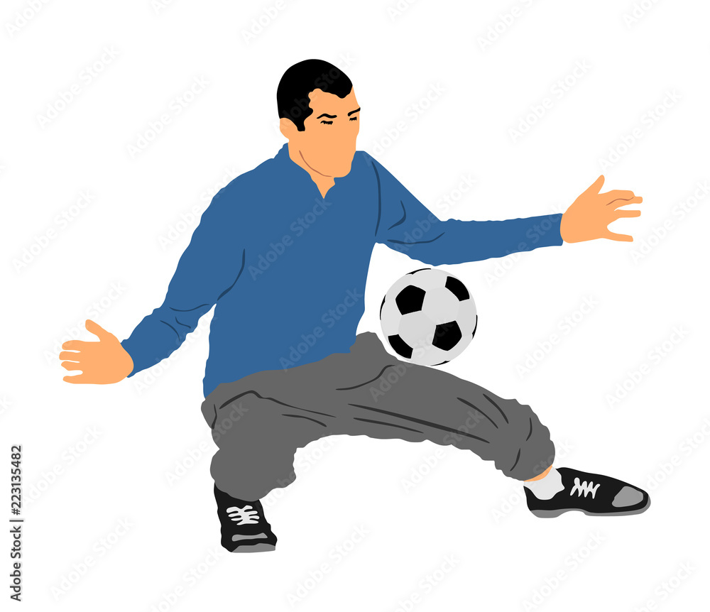 Soccer player in action vector illustration isolated on white background. Football player. Goalkeeper defense position.  Defender sportsman position. Save penalty. Goalkeeper on goal defends penalty.
