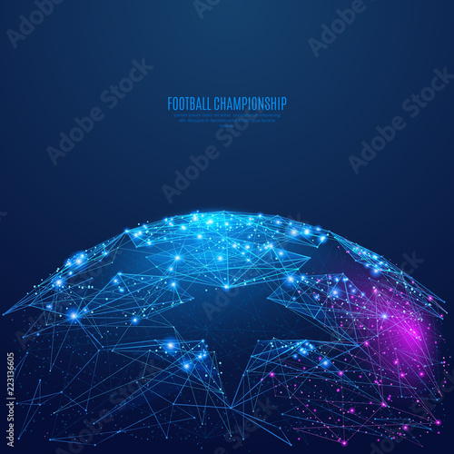 Football championship background. Low poly blue and purple. Polygonal abstract sports illustration. In the form of a starry sky or space. Vector image in RGB Color mode.