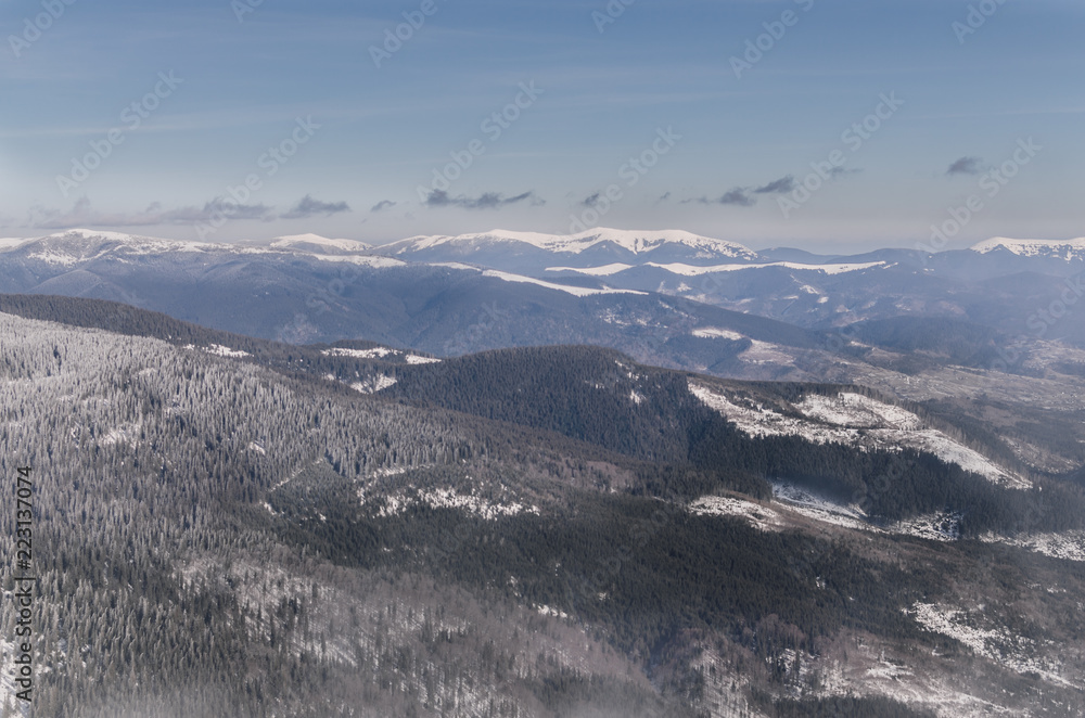 Cloudy mountain landscape. Dragobrat, Carpathian mountains, Ukraine