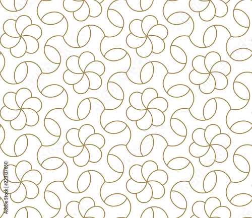 Modern simple geometric vector seamless pattern with gold line texture on white background. Light abstract floral wallpaper, bright tile backdrop.