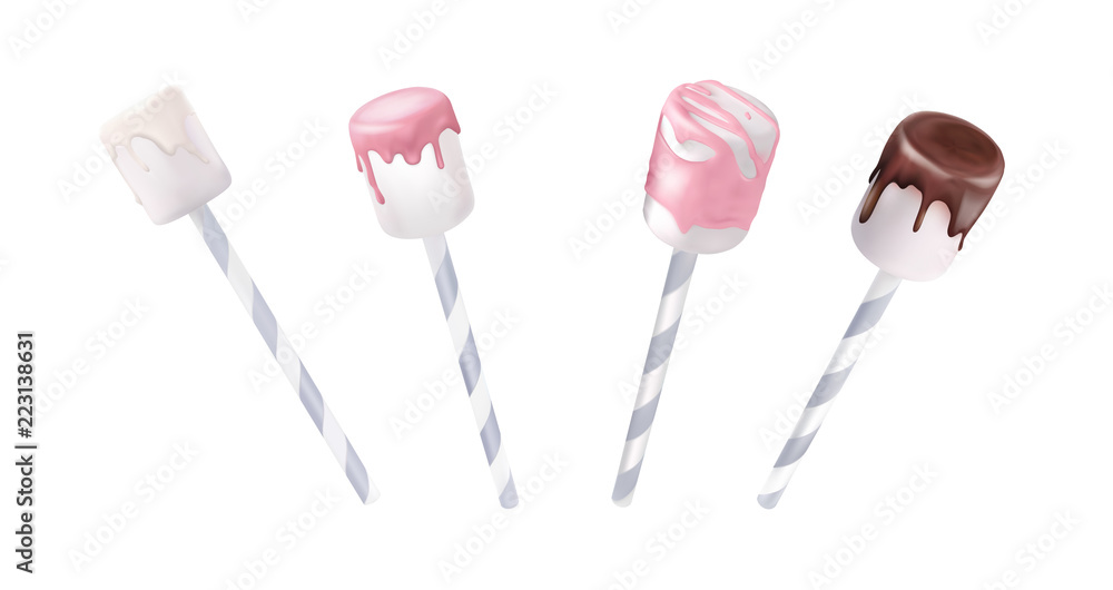 Marshmallow in pink glaze on a stick. Vector illustration. Marshmallow in pink glaze on a stick. Vector illustration.