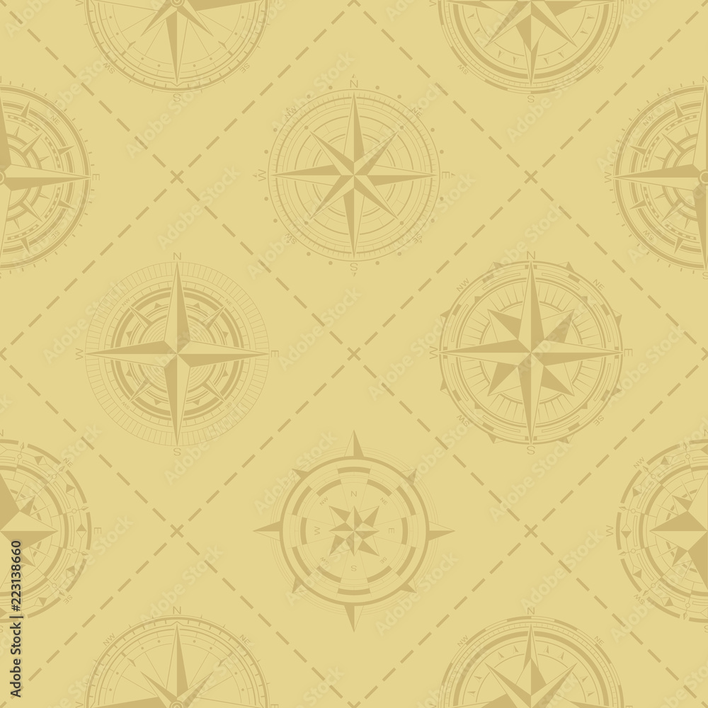 Seamless pattern with compass rose  for your design