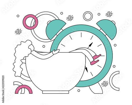 Flat vector illustration of early awakening to work..