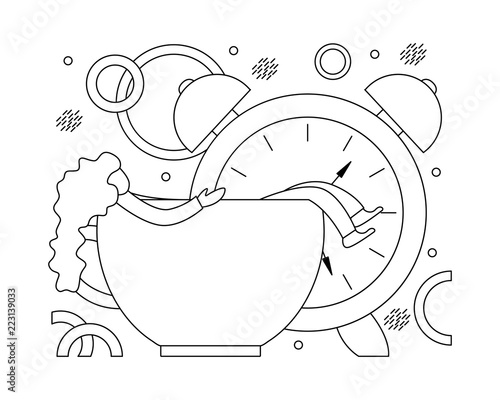 Flat vector illustration of early awakening to work..