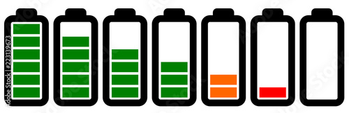 Set of battery icons with different levels of charge