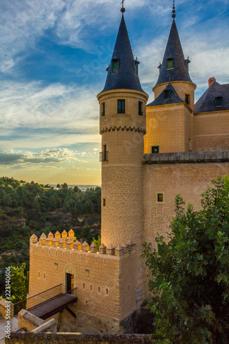 Sunset at the medieval fortress Alcázar of Segovia (Spain)