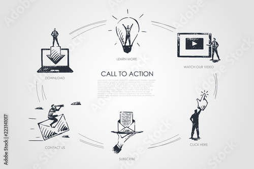 Call to action, learn more, watch our video, click here, subscribe, contact us