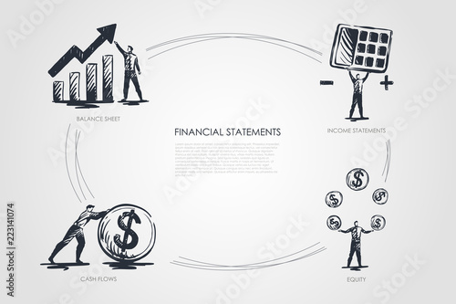 Financial statemens, income statements, equiti, cash flows, balance sheet