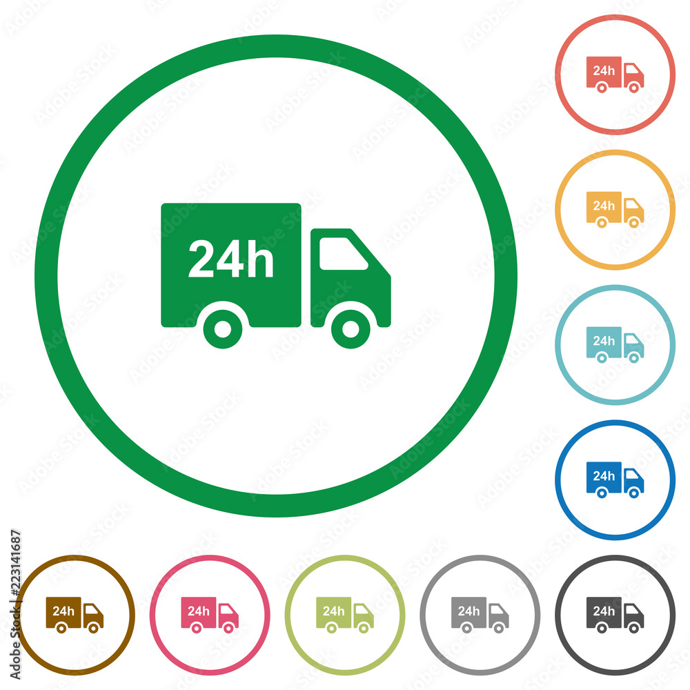 24 hour delivery truck flat icons with outlines 24 hour delivery truck flat icons with outlines