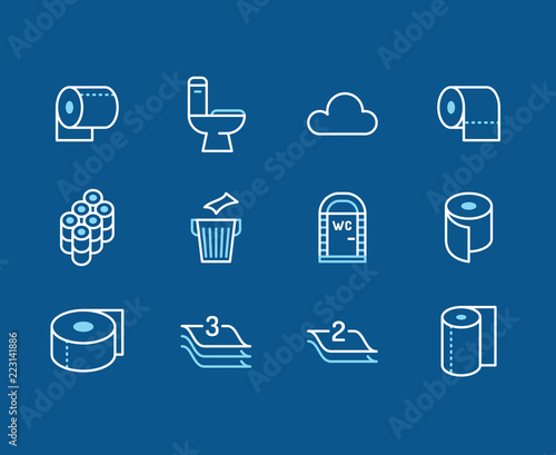 Fotografi Toilet paper roll, towel flat line icons