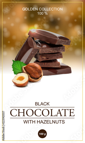 A chocolate label with peanuts. Vector illustration