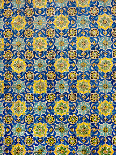 Floral pattern on tiles of Sheikh Lotfollah Mosque, Isfahan, Iran