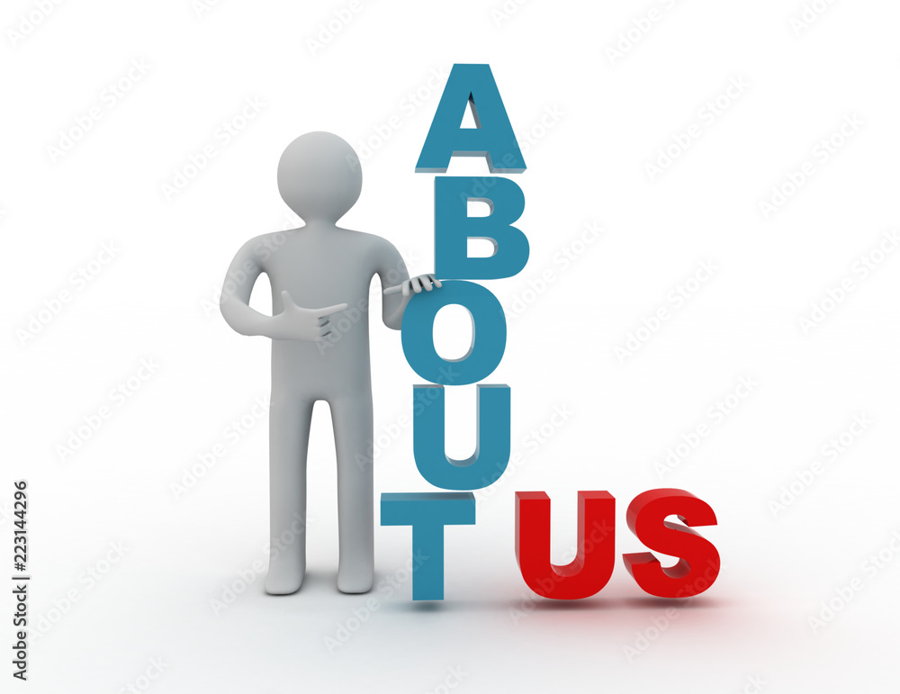 about us symbol with a 3d businessman about us symbol with a 3d businessman