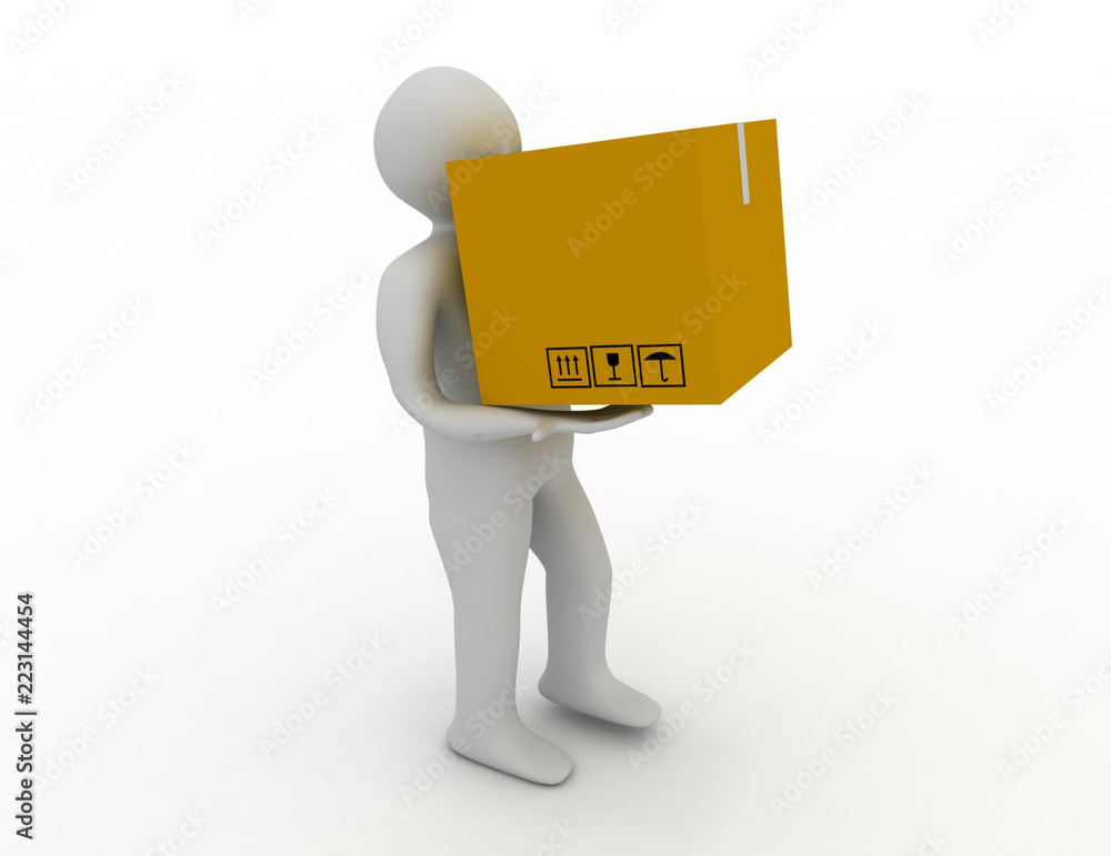 3d men with carton box. 3d men with carton box.