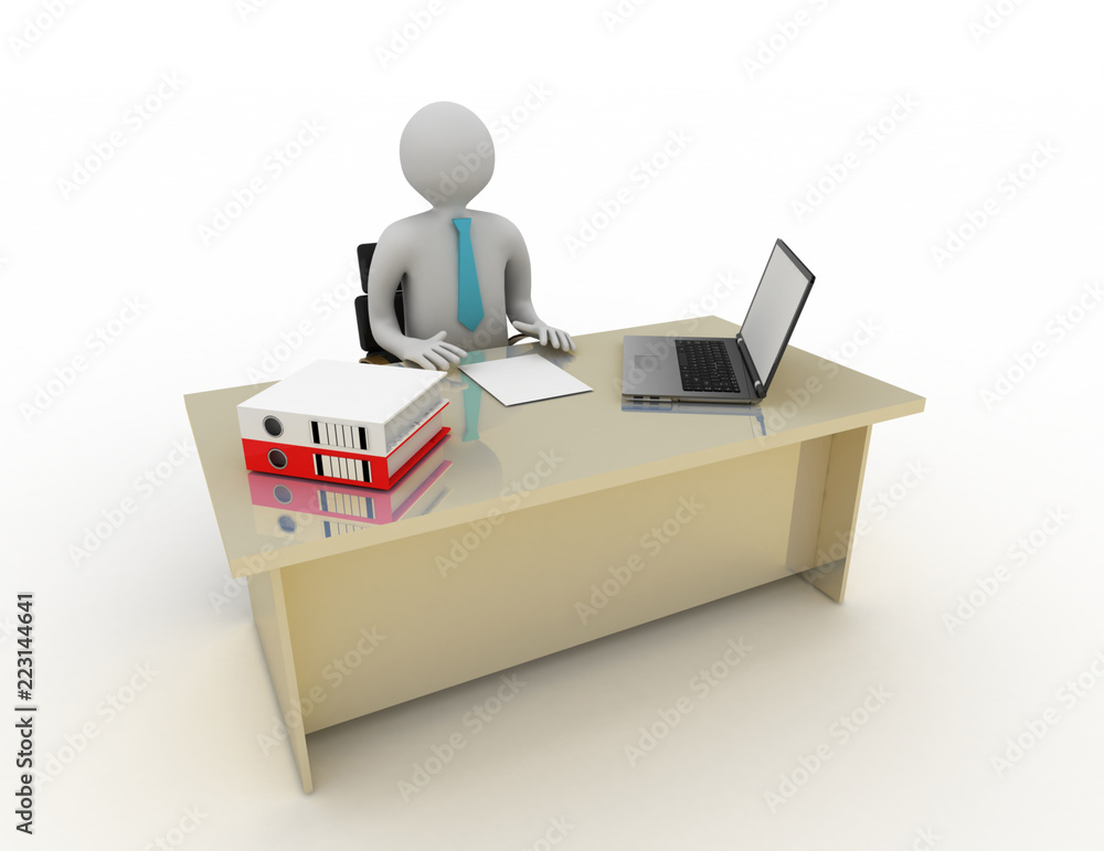 3d white human sitting at a table