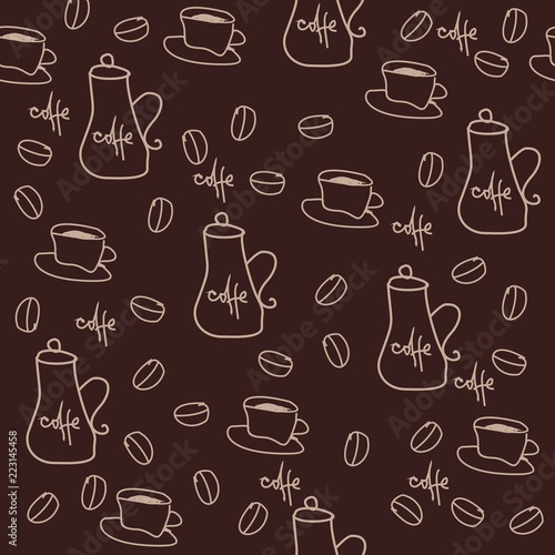seamless pattern with coffe cups  beans and coffeepots