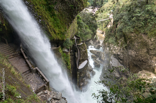 Magnificent waterfall called Pailon del Diablo (Devil's Cauldron) in Baños, Ecuador photo