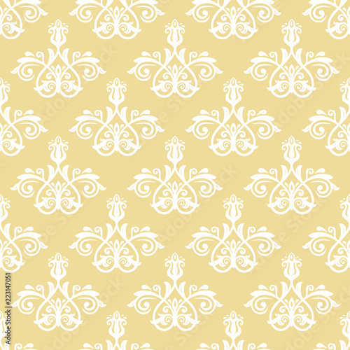 Classic seamless vector pattern. Damask orient golen and white ornament. Classic vintage background. Orient ornament for fabric, wallpaper and packaging