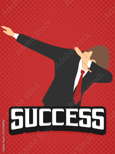 success businessman dab dabbing expression flat vintage retro in red background potrait