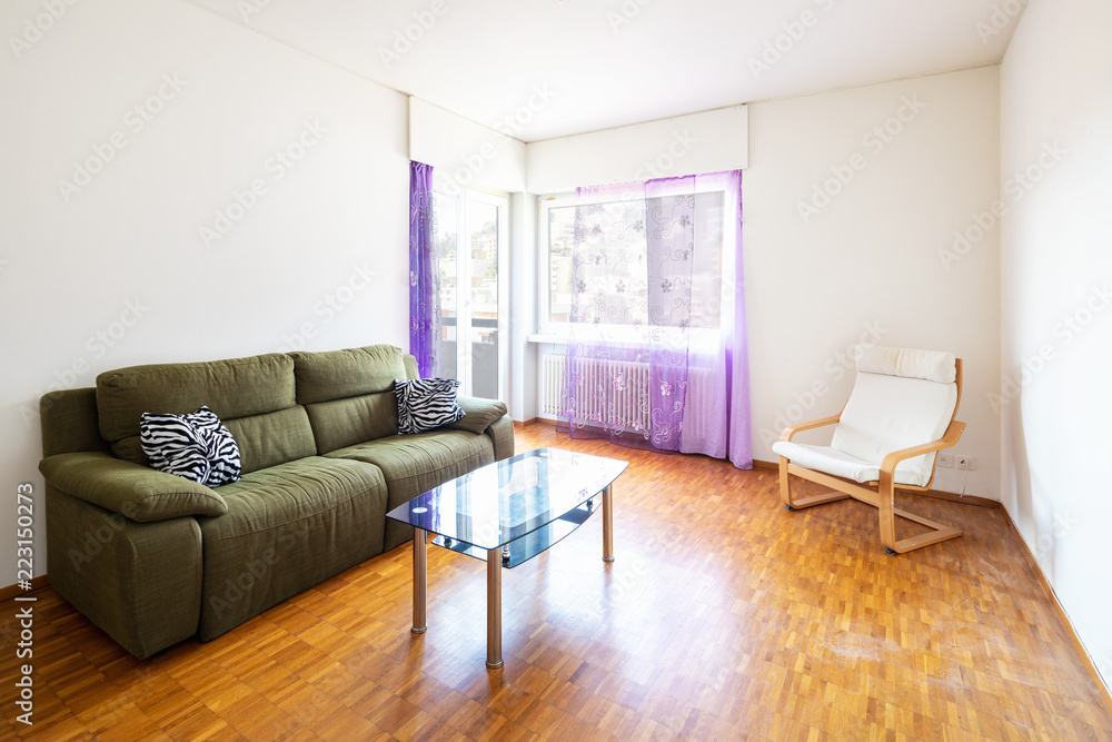 Living room with armchair and green sofa Living room with armchair and green sofa